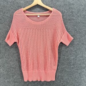 New York & Company Knit Top Women S Small Pink Short Sleeve Pullover Casual